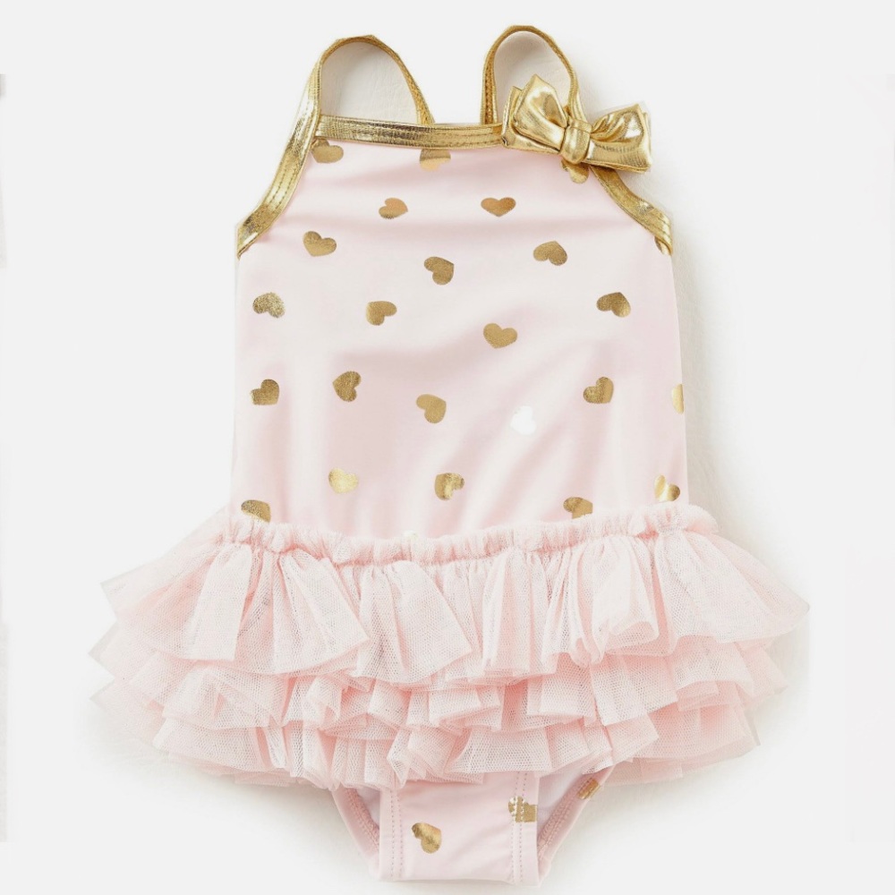 LITTLE ME | pink/gold heart ruffle swimsuit